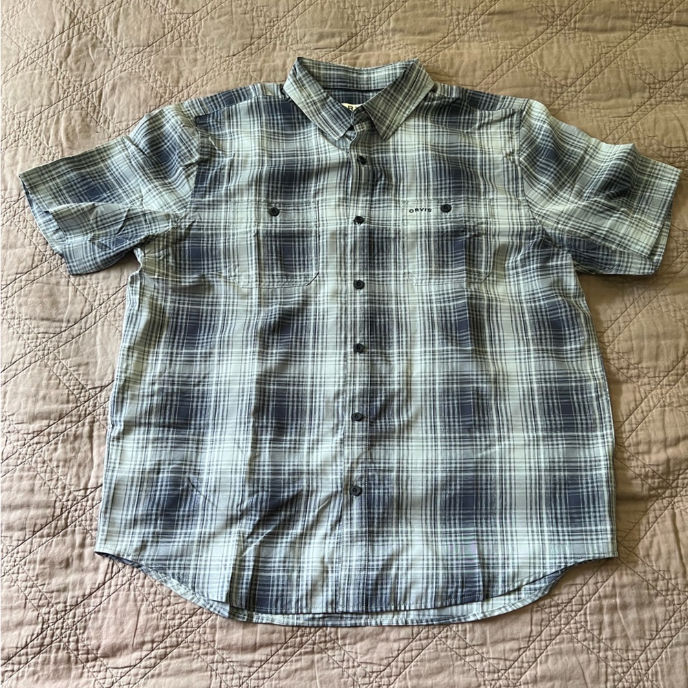 Orvis Lightweight Blue Plaid Short Sleeve Shirt